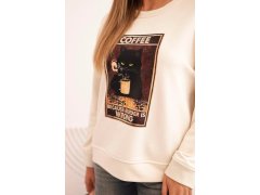 Dámská bavlněná mikina s&nbsp;potiskem kočky a&nbsp;nápisem světlá béžová 3