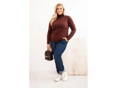 Dámský viskózový svetr Plus Size s&nbsp;klasickým střihem hnědý 1