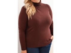 Dámský viskózový svetr Plus Size s&nbsp;klasickým střihem hnědý 3