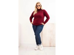 Dámský viskózový svetr Plus Size s klasickým střihem s rolákem bordový 1