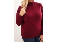 Dámský viskózový svetr Plus Size s klasickým střihem s rolákem bordový 2