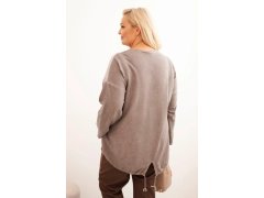 Dámská mikina Plus Size bavlněná s potiskem srdce a tkaničkami hnědá 2