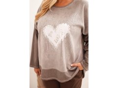 Dámská mikina Plus Size bavlněná s potiskem srdce a tkaničkami hnědá 3