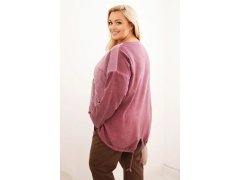 Dámská mikina Plus Size bavlněná s potiskem srdce a šňůrkami tmavě růžová 2