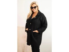 Dámský kabát Plus Size beránek s vlnou a kapsami černý 1