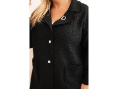 Dámský kabát Plus Size beránek s vlnou a kapsami černý 3