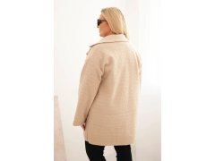 Dámský kabát Plus Size beránek s vlnou a kapsami béžový 2