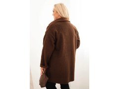 Dámský kabát Plus Size beránek s vlnou a kapsami hnědý 2