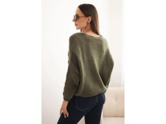 Dámský svetr s V výstřihem a knoflíky khaki 2