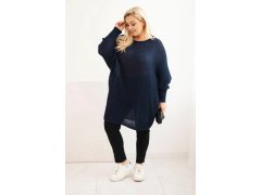 Dámský svetr Plus Size s mohair pončo modrý 1