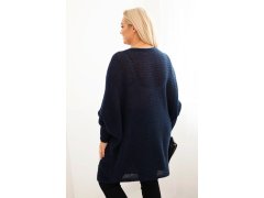 Dámský svetr Plus Size s mohair pončo modrý 2