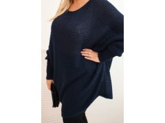 Dámský svetr Plus Size s mohair pončo modrý 3