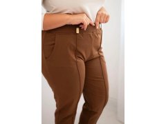 Dámské bavlněné kalhoty Plus Size s elastickým pasem camelové 3