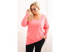 Dámská blůza Plus Size s výstřihem do V a dlouhým rukávem růžová 1