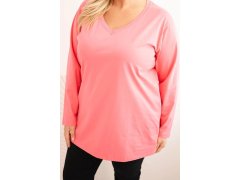 Dámská blůza Plus Size s výstřihem do V a dlouhým rukávem růžová 3