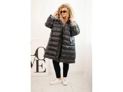 Dámská bunda Plus Size s kapucí a kožešinou černá 1