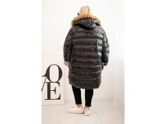 Dámská bunda Plus Size s kapucí a kožešinou černá 2