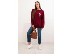 Dámská oversized mikina z bavlny s barevnými křídly na zádech bordová 1