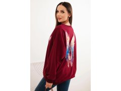 Dámská oversized mikina z bavlny s barevnými křídly na zádech bordová 2