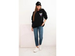 Dámská oversize mikina z bavlny s barevnými křídly na zádech černá 1