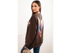 Dámská oversize mikina z bavlny s barevnými křídly na zádech hnědá 2