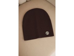 Dámská čepice s&nbsp;proužky a&nbsp;ozdobným knoflíkem s&nbsp;přídavkem viskózy a&nbsp;modalu hnědá 2