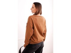 Dámská mikina z&nbsp;pružným materiálem bavlněná basic s&nbsp;kulatým výstřihem camelová 2