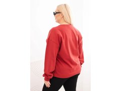 Dámská mikina s kroužkovým designem Plus Size bavlněná basic s kulatým výstřihem bordó 2