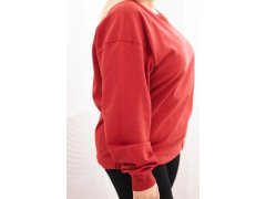 Dámská mikina s kroužkovým designem Plus Size bavlněná basic s kulatým výstřihem bordó 3