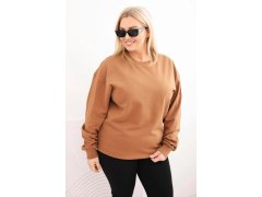 Dámská mikina Plus Size bavlněná basic s kulatým výstřihem camelová 1
