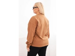 Dámská mikina Plus Size bavlněná basic s kulatým výstřihem camelová 2