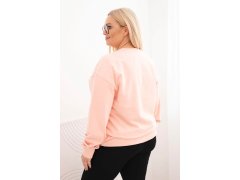 Dámská mikina s kroužkovým vzorem Plus Size bavlněná basic s kulatým výstřihem lososová 2