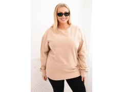 Dámská mikina Plus Size bavlněná basic s kulatým výstřihem bežová 1