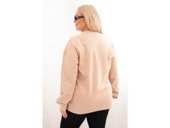 Dámská mikina Plus Size bavlněná basic s kulatým výstřihem bežová 2