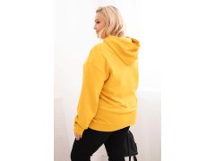 Dámská mikina s kapucí a klokaní kapsou Plus Size z bavlny hořčicová 2