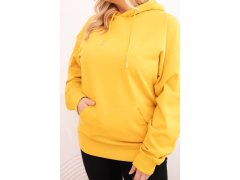 Dámská mikina s kapucí a klokaní kapsou Plus Size z bavlny hořčicová 3