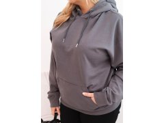 Dámská mikina s kapucí a klokaní kapsou Plus Size z bavlny grafitová 3
