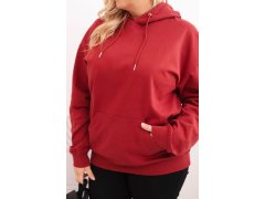 Dámská mikina s kapucí a klokankou Plus Size z bavlny bordová 3