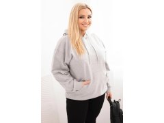 Dámská mikina s kapucí a klokankou Plus Size z bavlny šedá 1