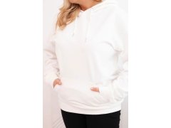 Dámská mikina s kapucí a klokaní kapsou Plus Size bavlněná bílá 3