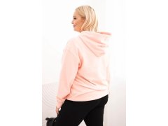 Dámská mikina s kapucí a klokaní kapsou Plus Size z bavlny lososová 2