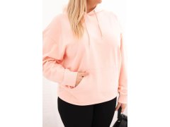 Dámská mikina s kapucí a klokaní kapsou Plus Size z bavlny lososová 3