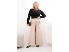 Dámské kalhoty Plus Size s&nbsp;širokými nohavicemi a&nbsp;plisováním béžové 1