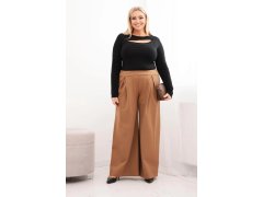 Dámské kalhoty Plus Size s širokými nohavicemi a plisováním camelové 1