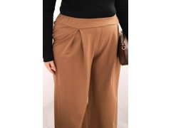 Dámské kalhoty Plus Size s širokými nohavicemi a plisováním camelové 3