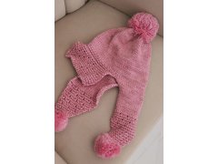 Dámská zimní čepice s&nbsp;vlnou a&nbsp;kšiltem a&nbsp;pompony K475 růžová 2