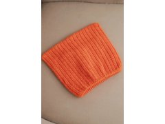 Dámská zimní čepice s vlnou v kočičím střihu z žebrované pleteniny K419 oranžová 2