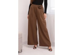 Dámské kalhoty elegantní se širokou nohavicí a ozdobným květem světle hnědé 1