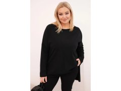 Dámská blůza Plus Size asymetrická s dlouhým rukávem černá 1