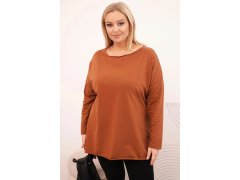 Dámská blůza Plus Size asymetrická s dlouhým rukávem tmavě camelová 1